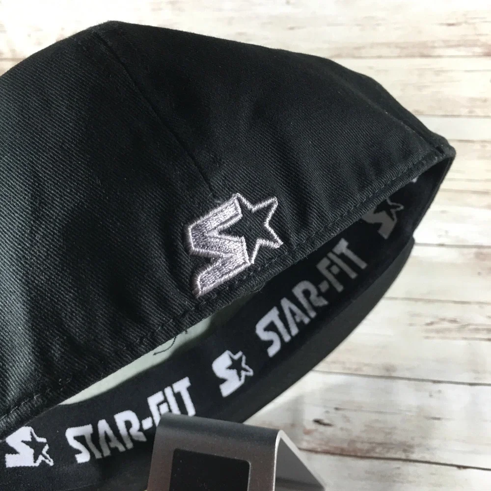 Starter Men's STAR-FIT Flat Brim Cap, Black Size Medium